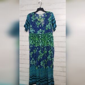 Blue and Green Floral Short Sleeve Dress Small NWT Retro 80's Like